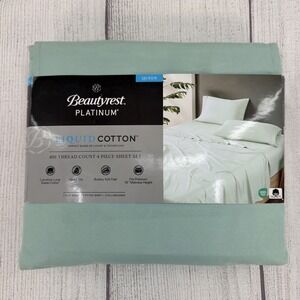 Beautyrest Platinum Sheet Set QUEEN Aqua Blue Liquid Cotton 400TC Soft Quick Dry